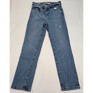 LEVIS PREMIUM 724 High Rise Straight Crop Jeans‎ W26 THRASH Distressed Stretch